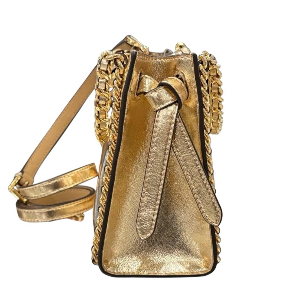 Michael Kors Mina Small Belted Chain Shoulder Crossbody Bag Pale Gold - Picture 6 of 11
